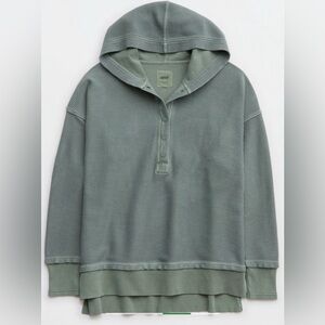 Aerie Textured Henley Hoodie in sage green size medium